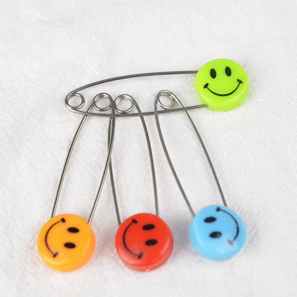 Imperdibles para bebés y niños, con forma de emoticono, de plástico, tamaño mediano, aproximadamente 40, tamaño grande, aproximadamente 55 mm.
