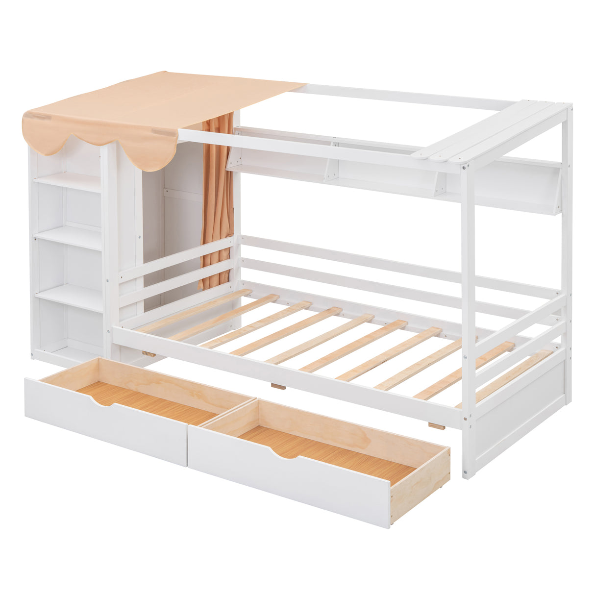Twin size House Bed with Two Drawers and Wardrobe,White - V.I.P Digital Presence