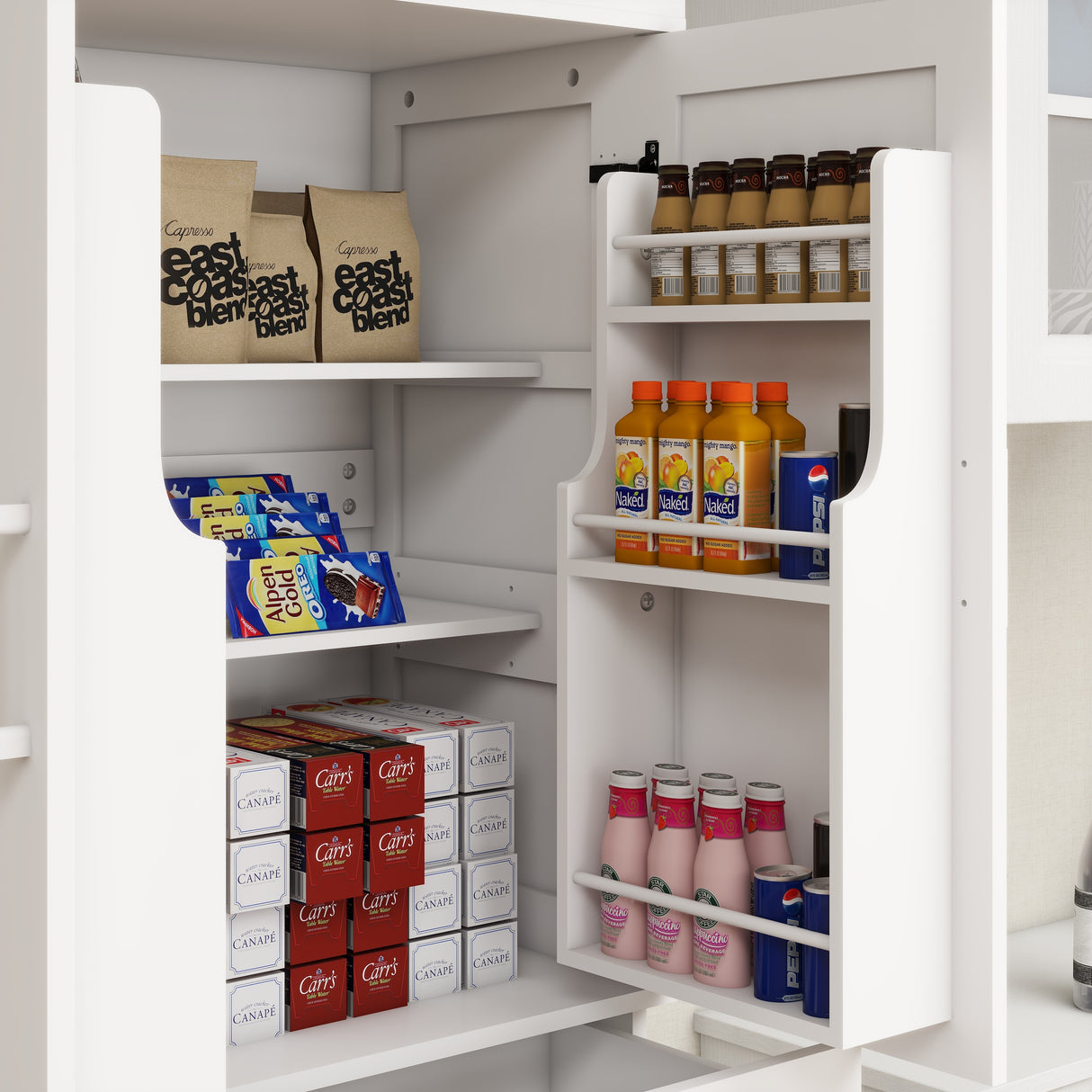 71" Kitchen Pantry Storage Cabinet with 4 Doors(2Doors with Racks)1 Drawer 2 Adjustable Shelves Freestanding Cupboard - V.I.P Digital Presence