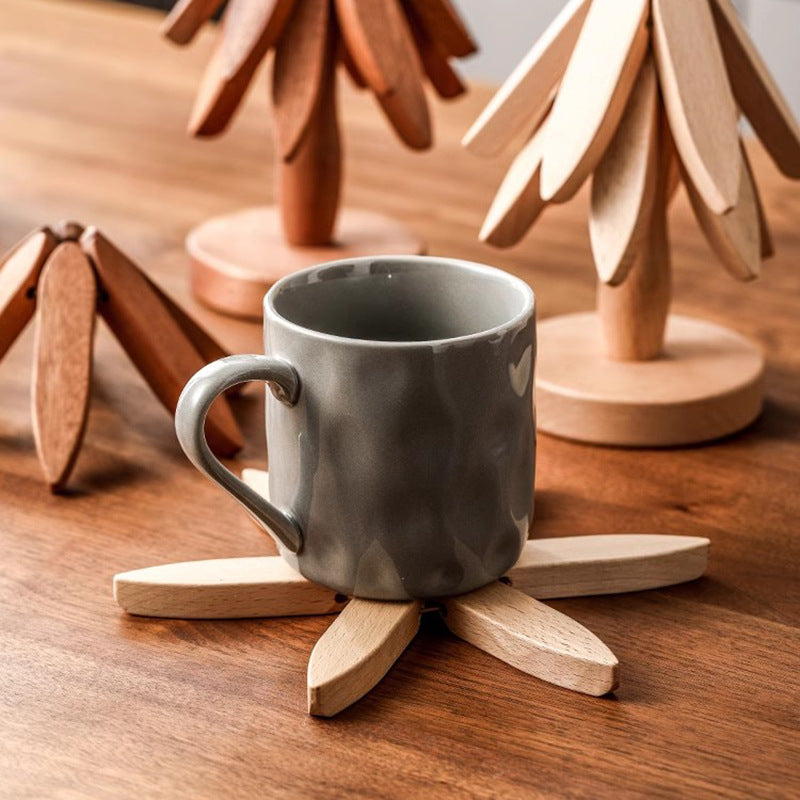 Wooden Christmas Tree Folding Coaster Black Walnut Thick Seat Adiabatic Pad For Kitchen Desktop Decoration Housewarming Gift - V.I.P Digital Presence