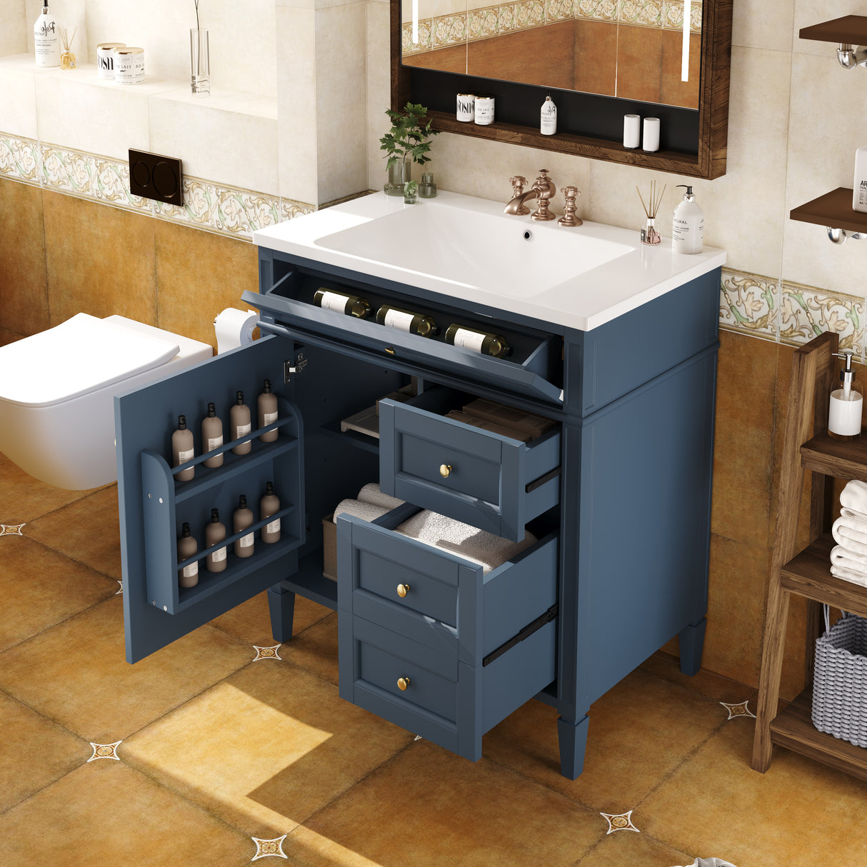 30 inch bathroom vanity with top sink, storage cabinet with 2 drawers and 1 drawer, single sink bathroom vanity - V.I.P Digital Presence