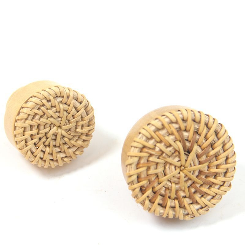 6pcs solid wood rattan handle rattan weaving handle rattan wood handle drawer circular wood handle - V.I.P Digital Presence