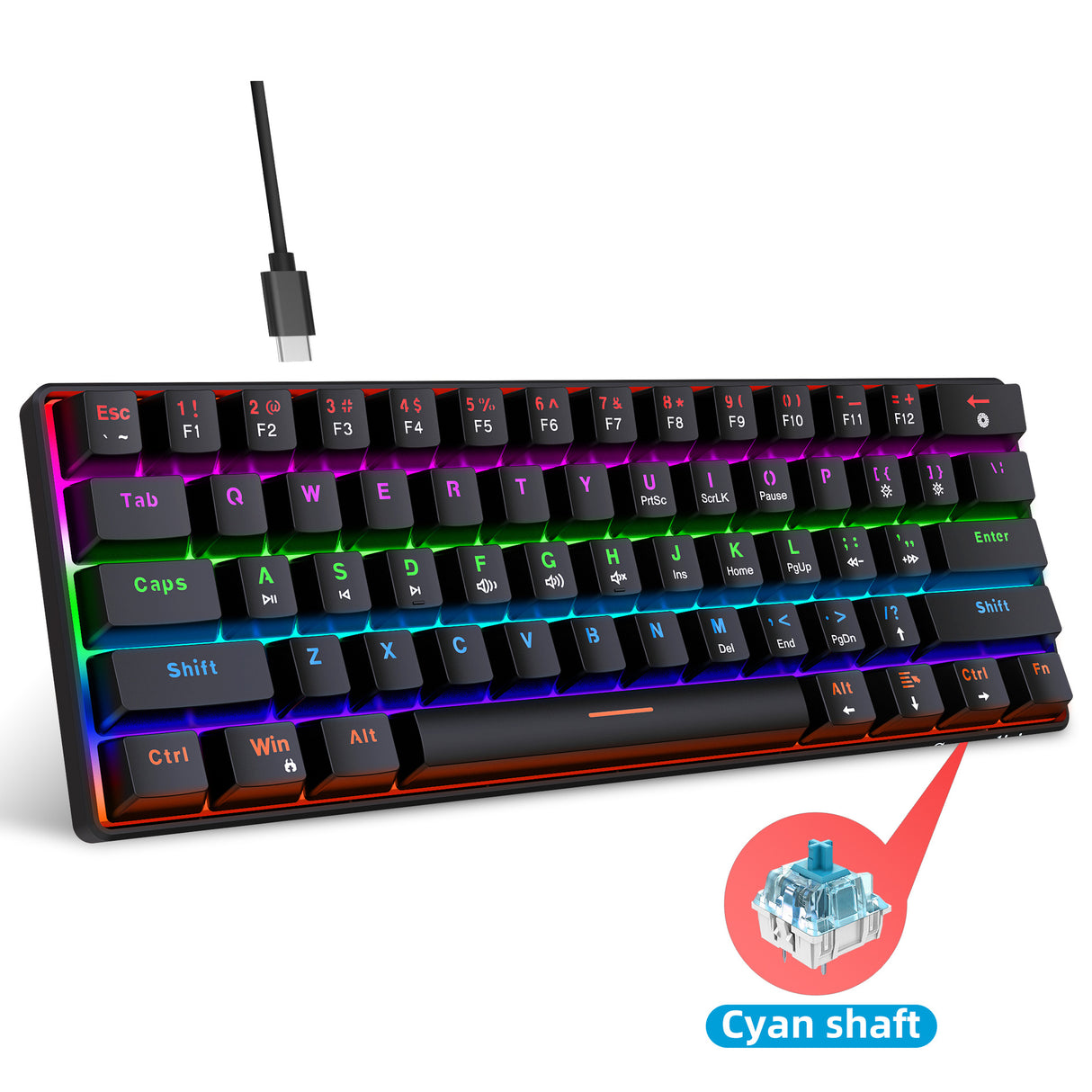 Mechanical keyboard 61 key short style small keyboard for office typing, black and white dual splicing ice blue backlit blue axis gaming keyboard - V.I.P Digital Presence