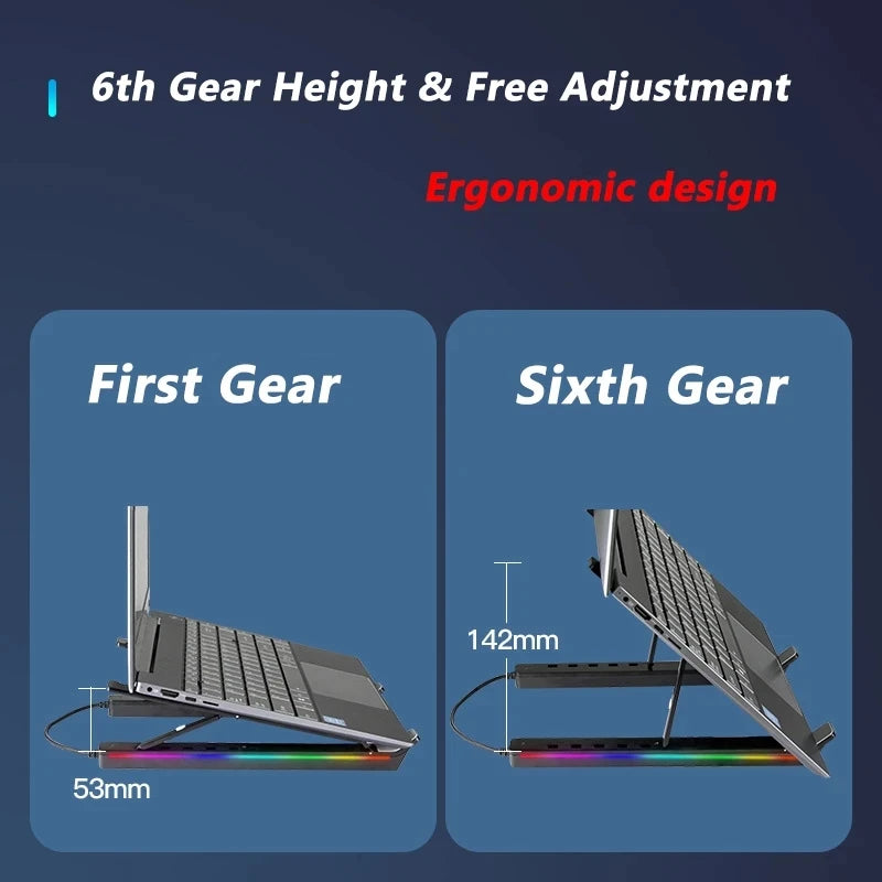 RGB Laptop Stand Adjustable 6 Gear Height Heat Dissipation USB Type-c Hub Ergonomic Notebook Holder for MacBook Tablet Phone - V.I.P Digital Presence