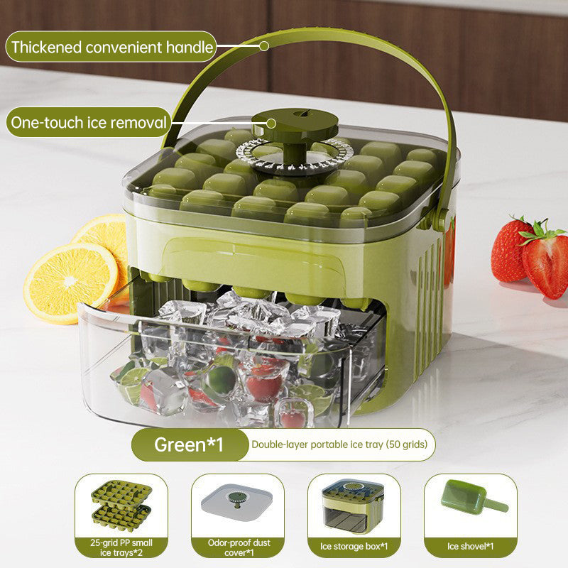 50-grid ice maker with new large capacity - household food-grade plastic double-layer ice storage barrel & ice ball mold set - V.I.P Digital Presence