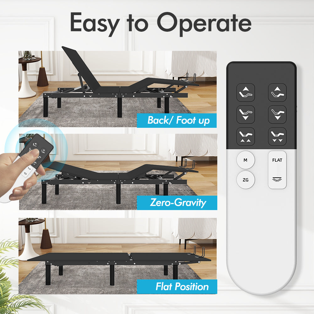 J300 Adjustable Bed Base Frame - Twin XL - Tilt - Zero Gravity - Underbed Lighting - Wireless Remote Control - A-Type-C Type - V.I.P Digital Presence