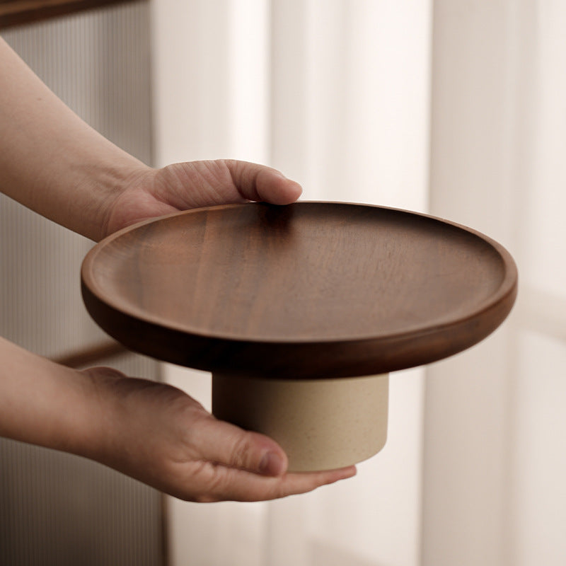 Acacia wood cake tray living room household Dim sum tray clay high fruit tray - V.I.P Digital Presence