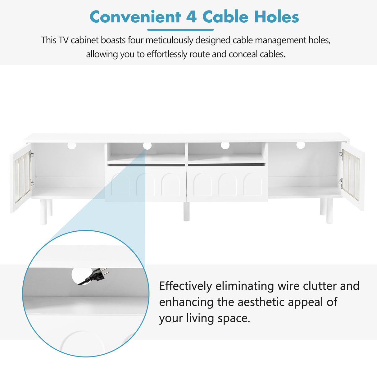 Two sets of ON-TRANS cream style TV stands and coffee tables, suitable for TVs under 80 inches, white - V.I.P Digital Presence