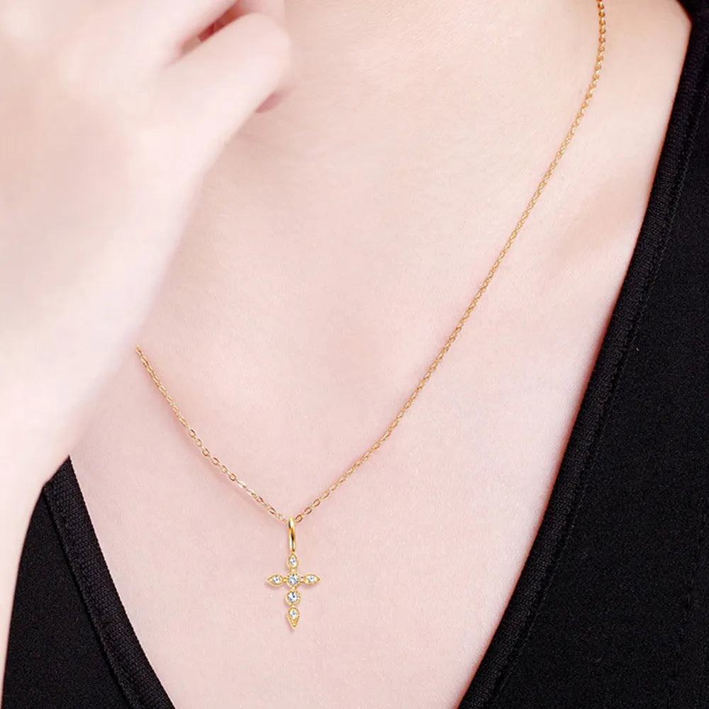 925 Sterling Silver Moissanite Cross Pendant Necklace - V.I.P Digital Presence