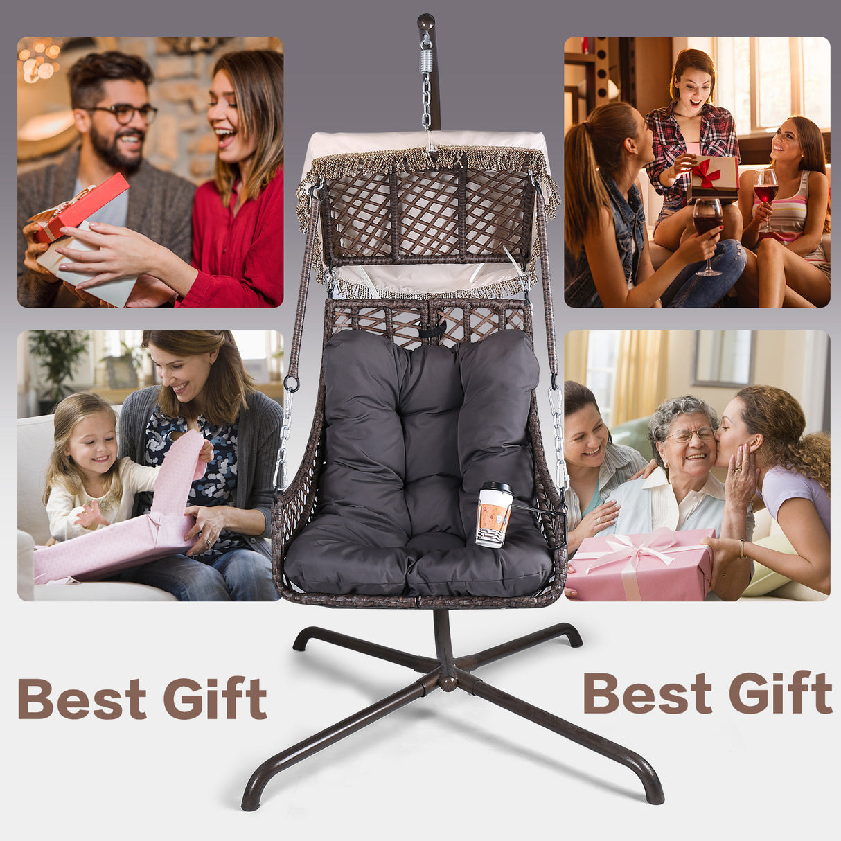 Swing Egg Chair with Stand Indoor Outdoor Wicker Rattan Frame 350lbs Capacity Hammock Chair - V.I.P Digital Presence