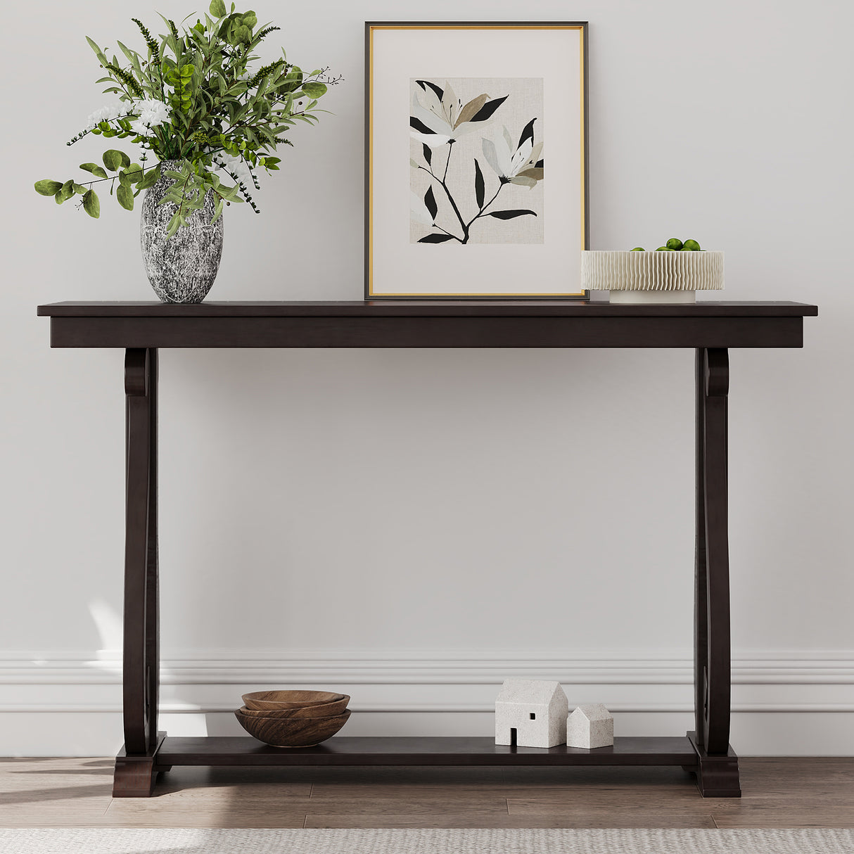 48-Inch Rustic Vintage Console Table --- Farmhouse Style Entryway Table with Open Shelf and Sturdy Construction (Espresso) - V.I.P Digital Presence