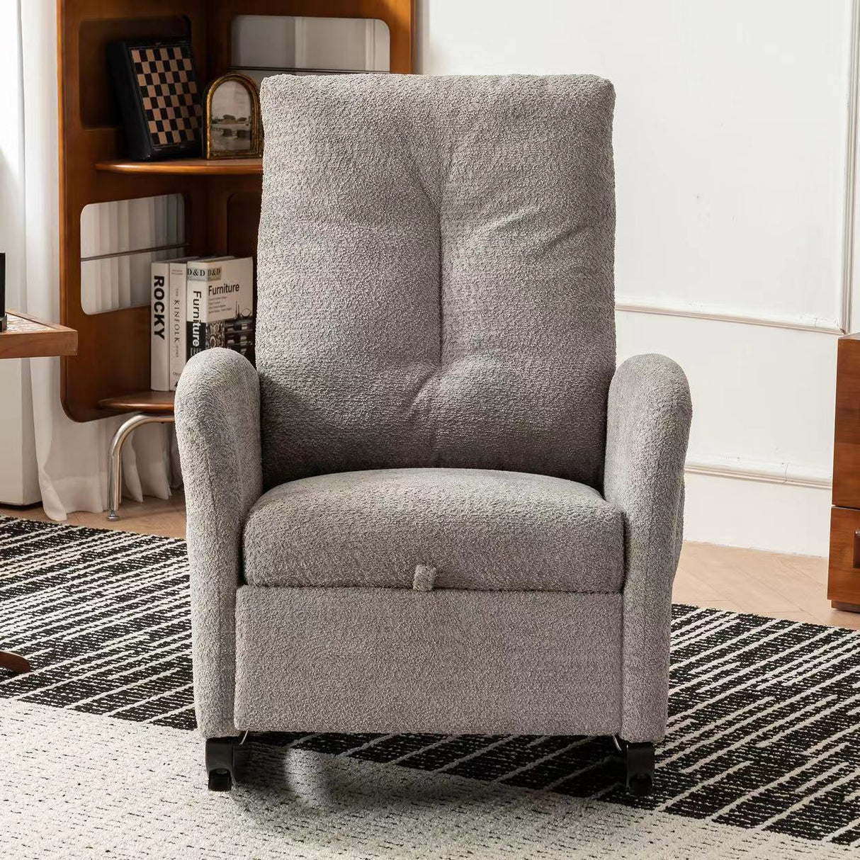Accent Rocking Chair with Footrest High Back Rubber Wood Rocking Legs Bedroom Living Space - V.I.P Digital Presence