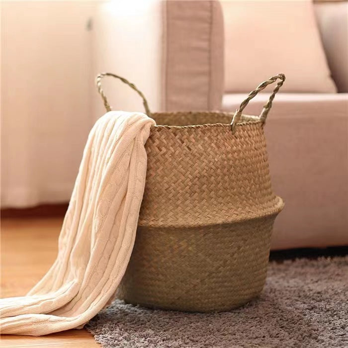 Scandinavian Style Wicker Handbasket Flower Pot Rattan Weave Plant Grass Woven Floor Folding Wicker Basket Weaving - V.I.P Digital Presence