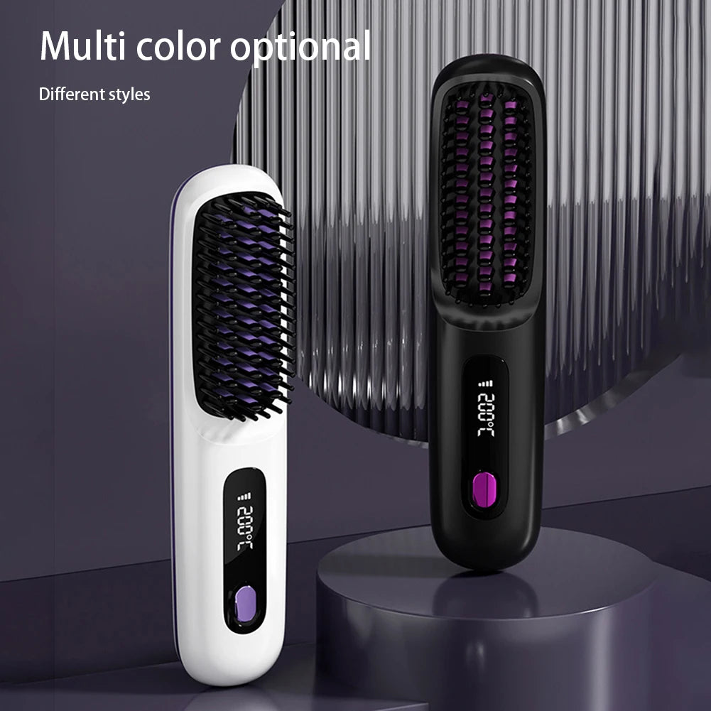 LCD wireless straightening comb rechargeable ceramic electric comb straightener portable negative ion non damaging heating comb - V.I.P Digital Presence