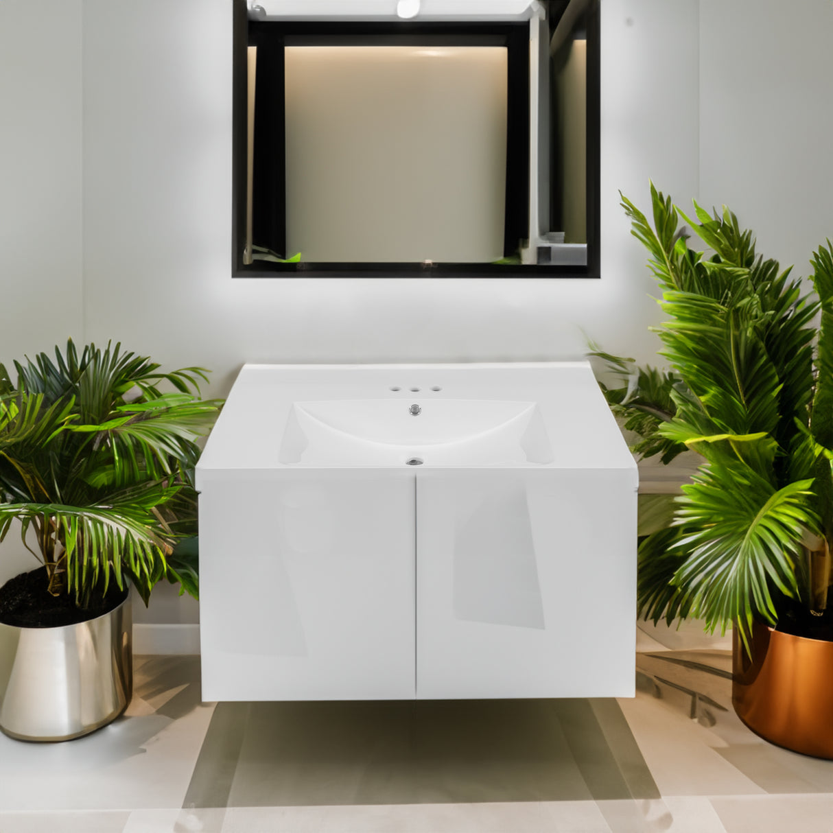36" Single Bathroom Vanity Top with White Basin 3-Faucet Holes Ceramic White - V.I.P Digital Presence