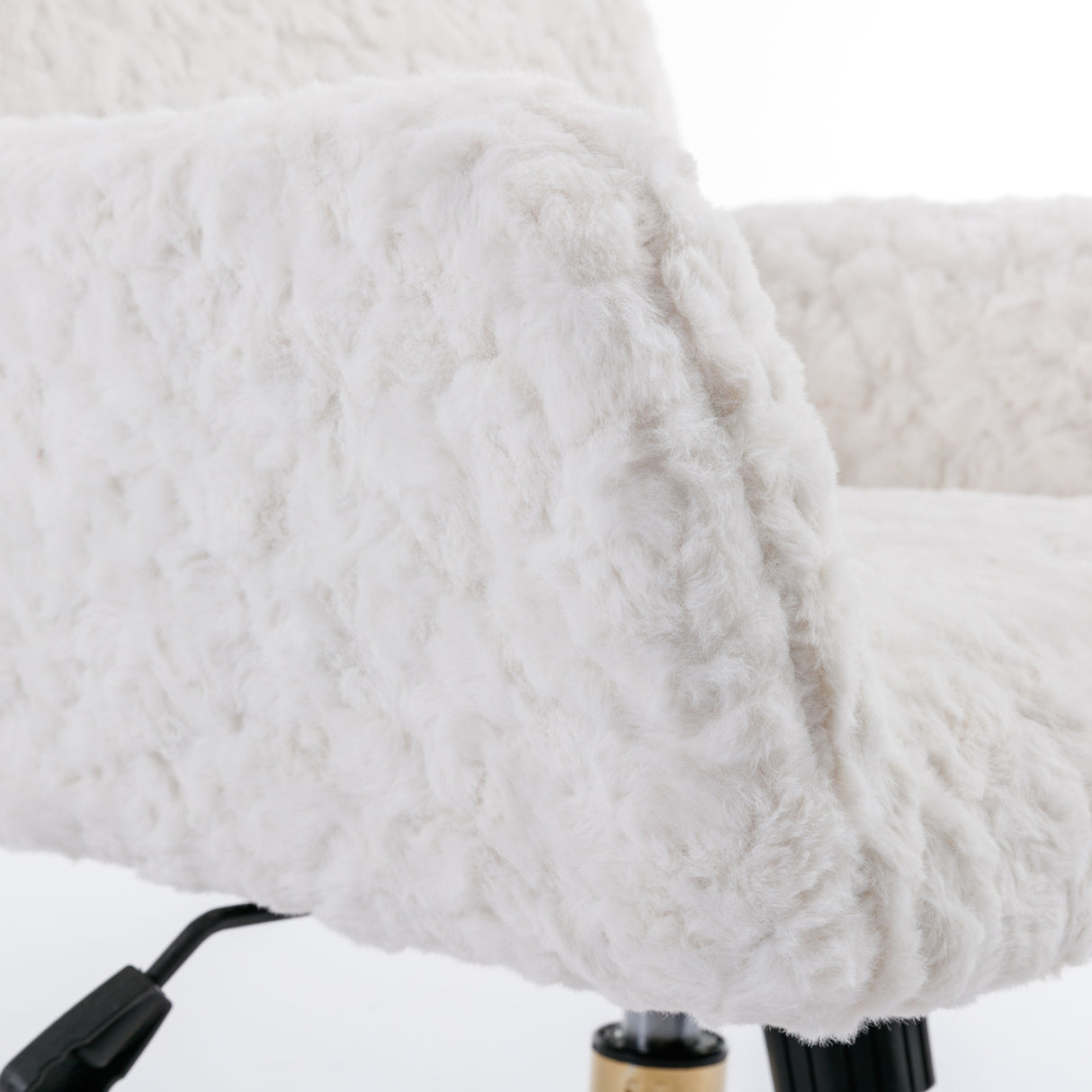 Artificial rabbit hair gold metal base home office chair adjustable chair rotating office chair, dressing chair (beige)