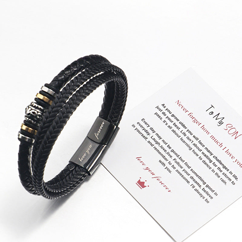 Stainless steel multi-layer woven bracelet men's titanium steel fashionable leather bracelet engraved gift - V.I.P Digital Presence