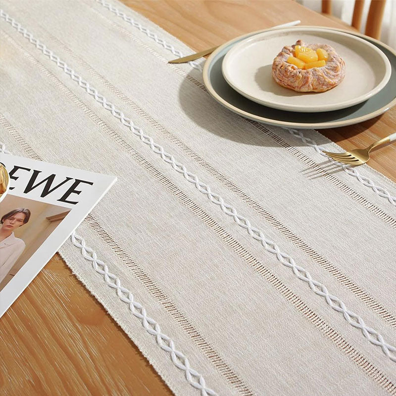 Hand - woven cotton and linen table flag with hollow tassels, suitable for household and rural dining tables - V.I.P Digital Presence