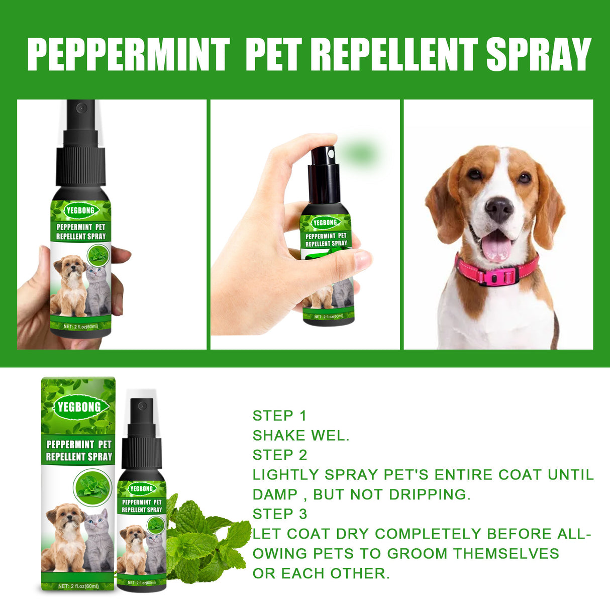 Peppermint Pet Repellent Spray, Dog Mite Spray Pet Mite Fungus Spray For Cats And Dogs - V.I.P Digital Presence
