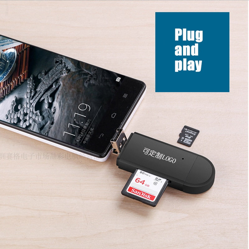 Type C & micro USB & USB 3 In 1 OTG Card Reader High-speed USB2.0 Universal OTG TF/SD for Android Computer Extension Headers - V.I.P Digital Presence