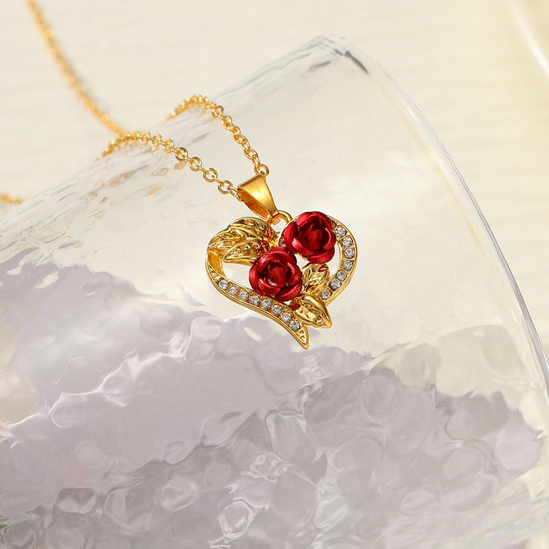 Creative Love Rose Heart Pendant Necklace For Women Exquisite Zircon Forever Necklace Romantic Valentines Day Jewelry - V.I.P Digital Presence