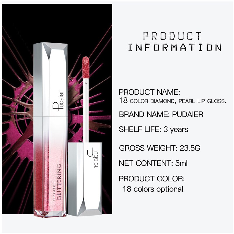 Pudaier Metallic Glitter Shine Full Color Lipstick Makeup Long-lasting Liquid Tint Lip Gloss Stick 18 Colors Moisturizing Batom - V.I.P Digital Presence