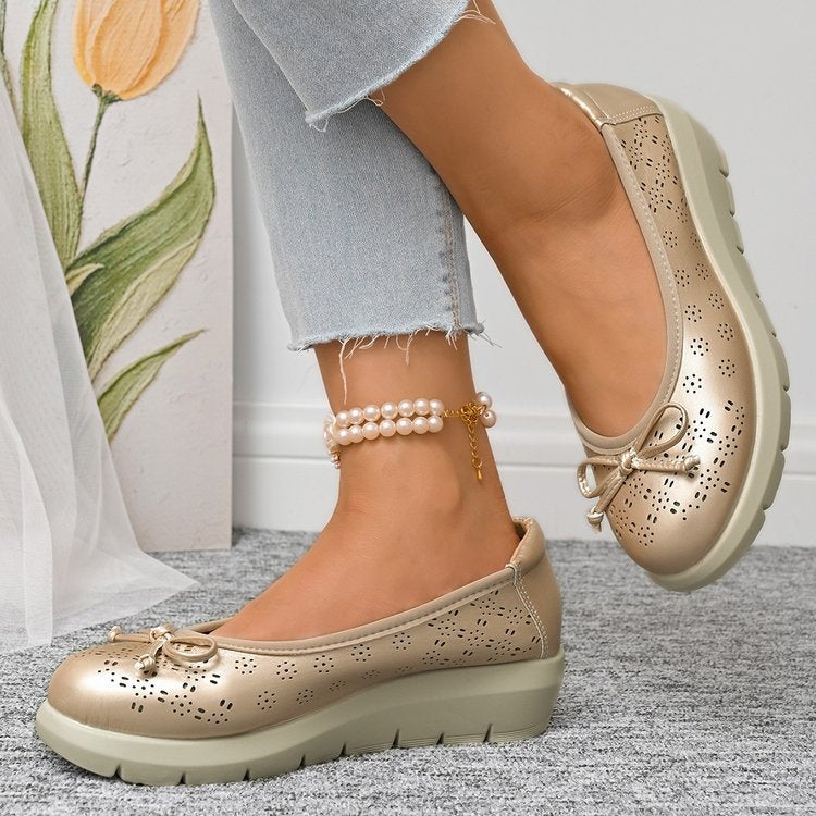 Hollow out ultra light bow soft sole thick sole plus size women's shoes - V.I.P Digital Presence