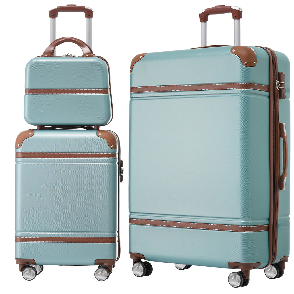 Hardshell Luggage Sets 3 Pieces 20"+28" Luggages and Cosmetic Case Spinner Suitcase with TSA Lock Lightweight,Green - V.I.P Digital Presence