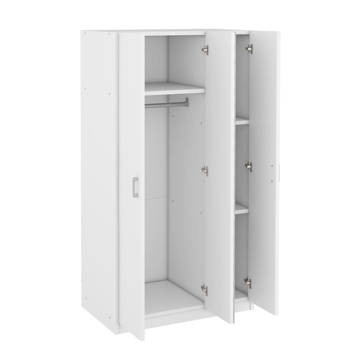 3 Door Wardrobe with Mirror, Armoire with Hanging Rod and 3 Fixed Shelves,White - V.I.P Digital Presence