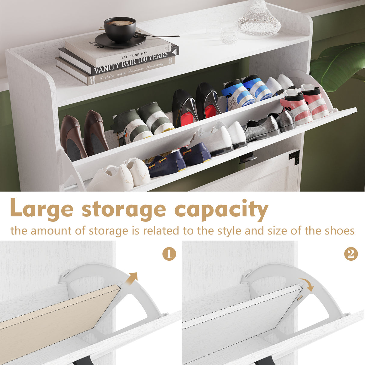 Shoe Cabinet with 2 Flip Drawers,Shoe Storage Cabinet for Entryway,Freestanding Shoe Cabinet Organizer with Open Storage White - V.I.P Digital Presence
