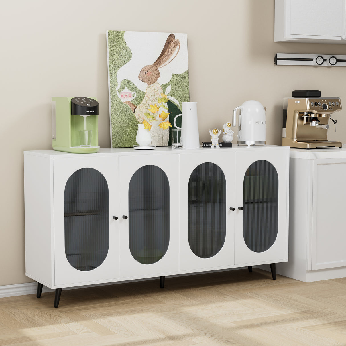 Modern Accent Sideboard Cabinet with Acrylic Doors, Freestanding Storage Cupboard Console Table for Kitchen Dining White - V.I.P Digital Presence