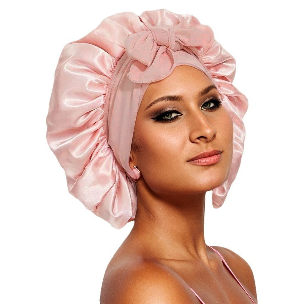 Elastic ribbon bow color Ding round hat solid color night cap wide-brimmed beauty hairdressing head scarf hat - V.I.P Digital Presence
