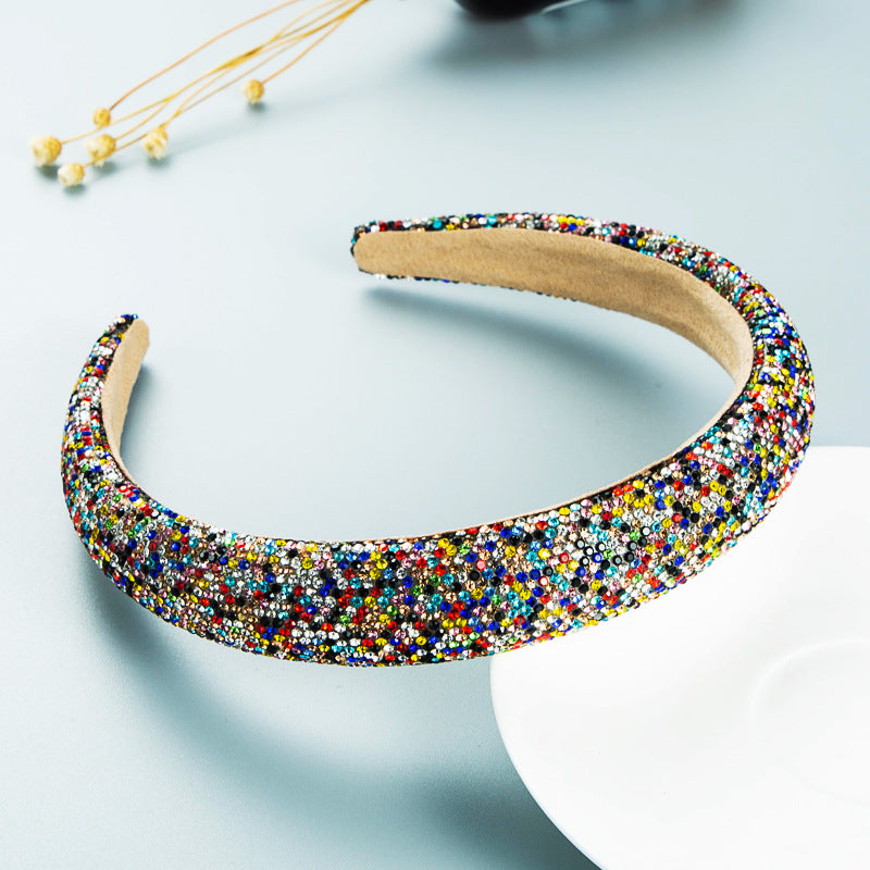 Hair Hoop Retro Baroque Starry Rhinestone Sponge Head Hoop Personality Wide-Brimmed Leopard Print Banquet Headwear Hairpin - V.I.P Digital Presence