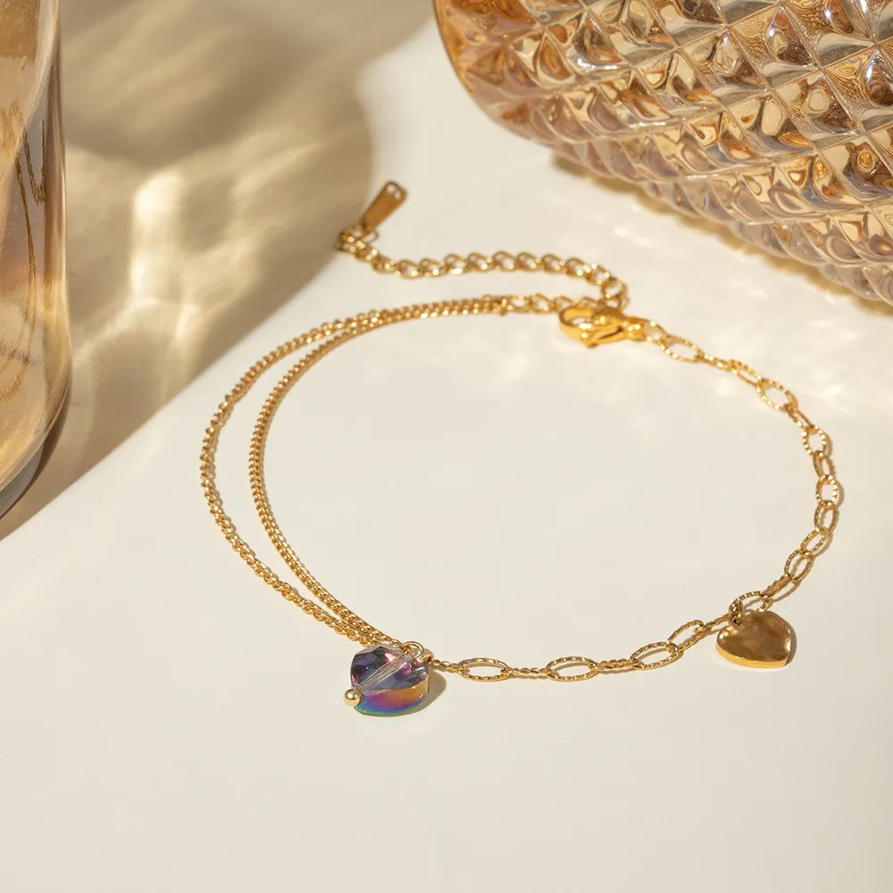 Stainless Steel Synthetic Crystal Heart Anklet Bracelet - V.I.P Digital Presence