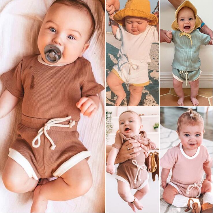 2020 Toddler Baby Boys Girls Summer Clothing Newborn Kids Baby Girls Ribbed Knitted Short Sleeve T-shirts+Shorts Tracksuits Sets - V.I.P Digital Presence