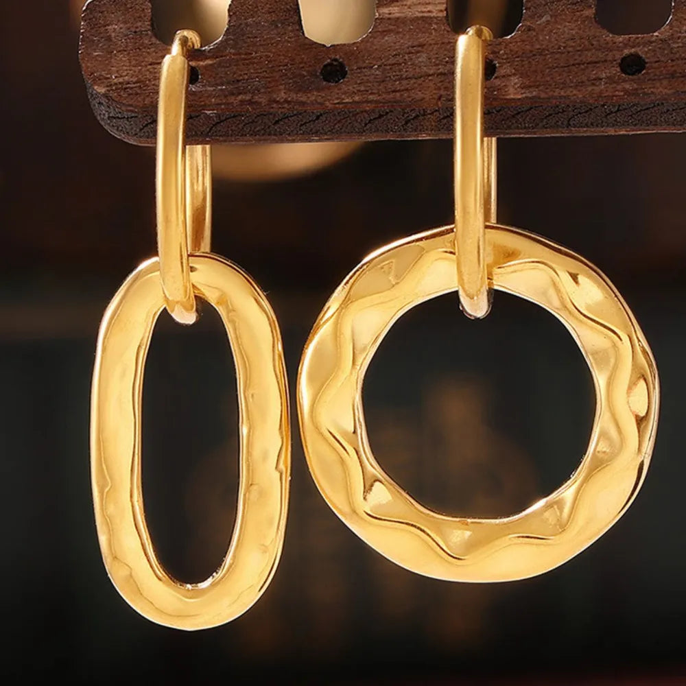 Geometric ring buckle ear ring retro asymmetric design titanium steel ear jewelry - V.I.P Digital Presence