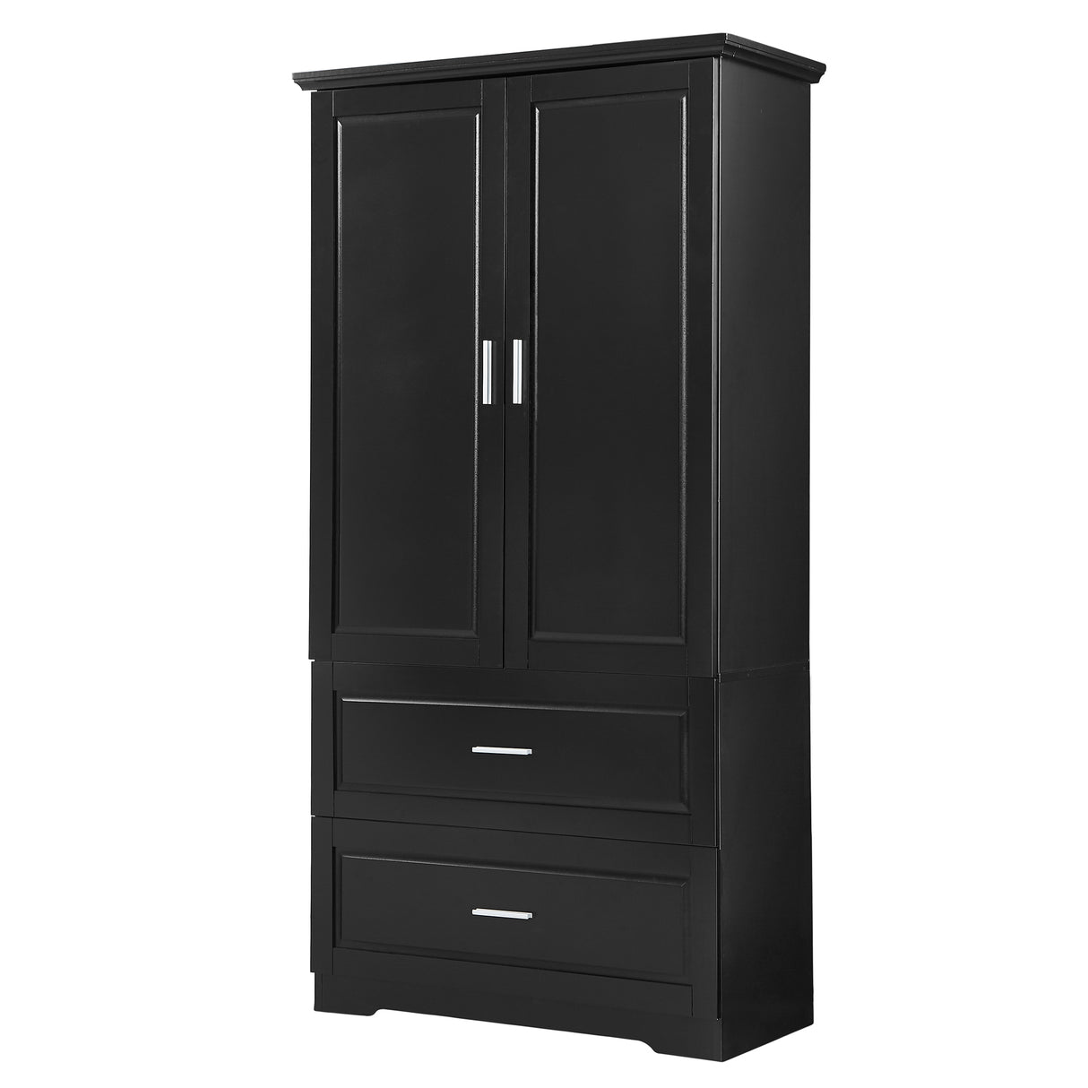 Tall Bathroom Storage Cabinet, Cabinet with Two Doors and Drawers, Adjustable Shelf, MDF Board, Black - V.I.P Digital Presence