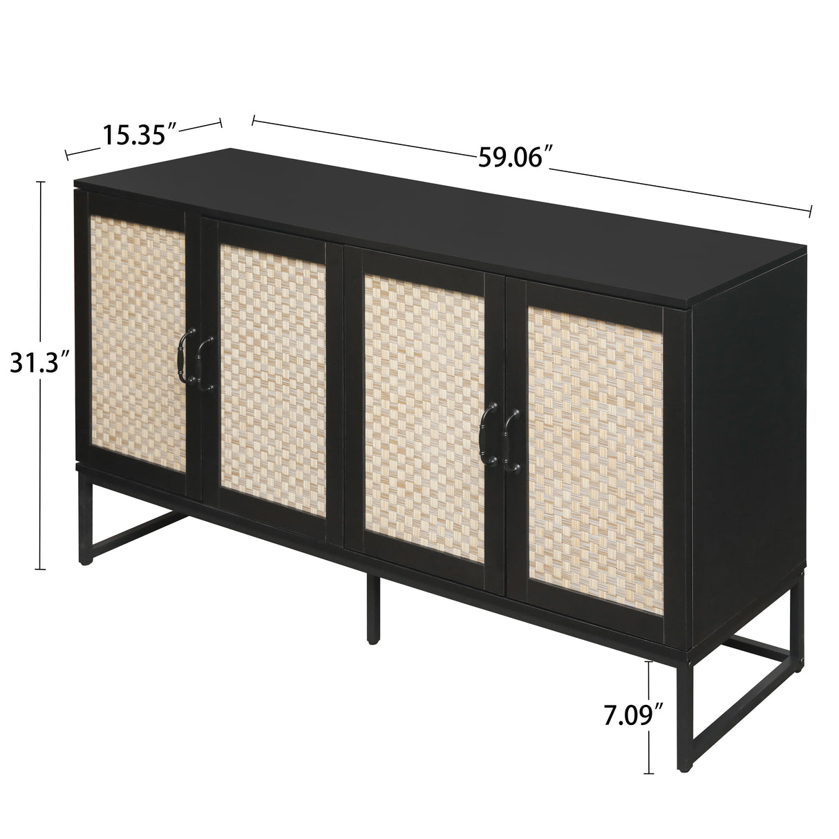 Rattan 4-Door Sideboard , Sideboard Buffet Storage Cabinet,Accent Storage Cabinet , Large Cabinet With 4 Rattan Decorated Doors - V.I.P Digital Presence
