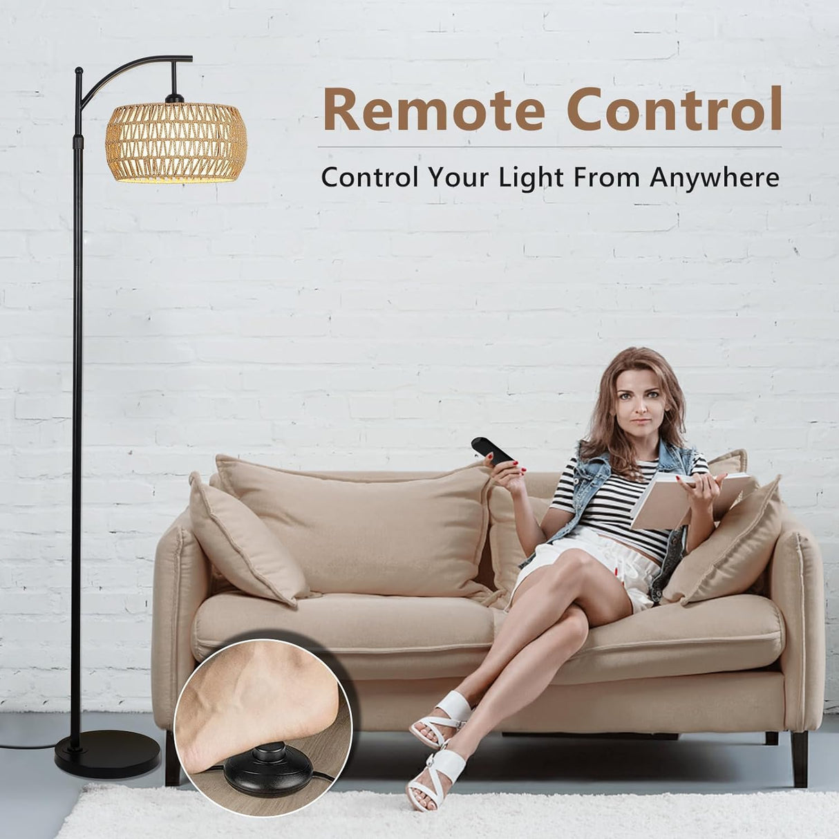 Arc Floor Lamp with Remote Control, Dimmable LED Floor Lamp with 3 Color Temperature Boho Farmhouse Tall Pole Lamp - V.I.P Digital Presence