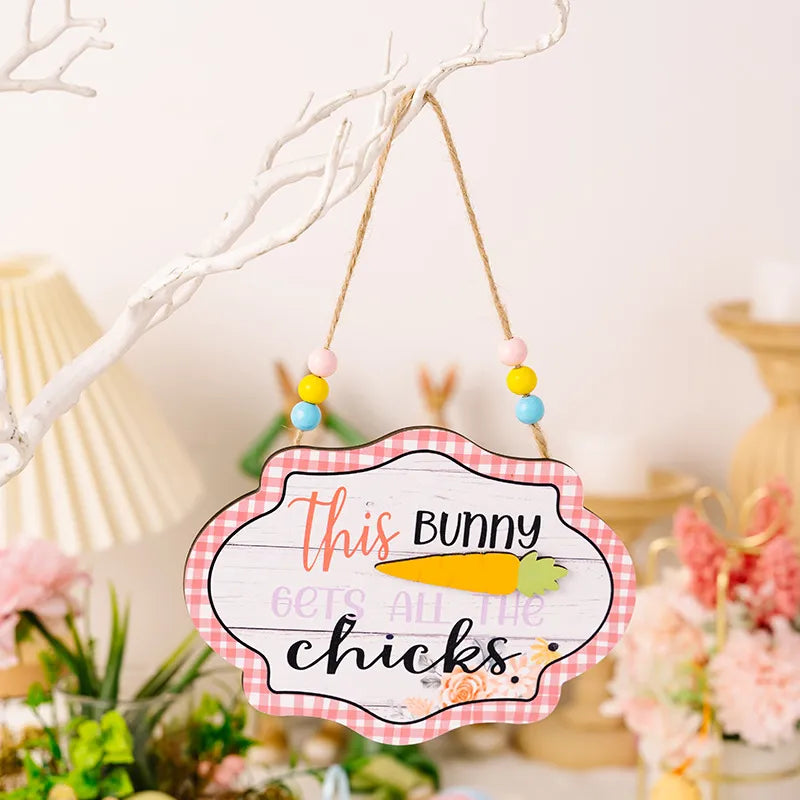 Easter decoration items grid edge letter bead string wooden pendant colorful wooden door number pendant - V.I.P Digital Presence