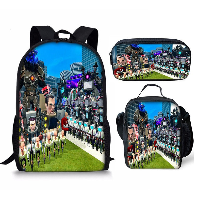 New 3PC-SET Skibidi Toilet Man Backpack Custom Game Peripheral Schoolbags For Primary Secondary School Teenage - V.I.P Digital Presence