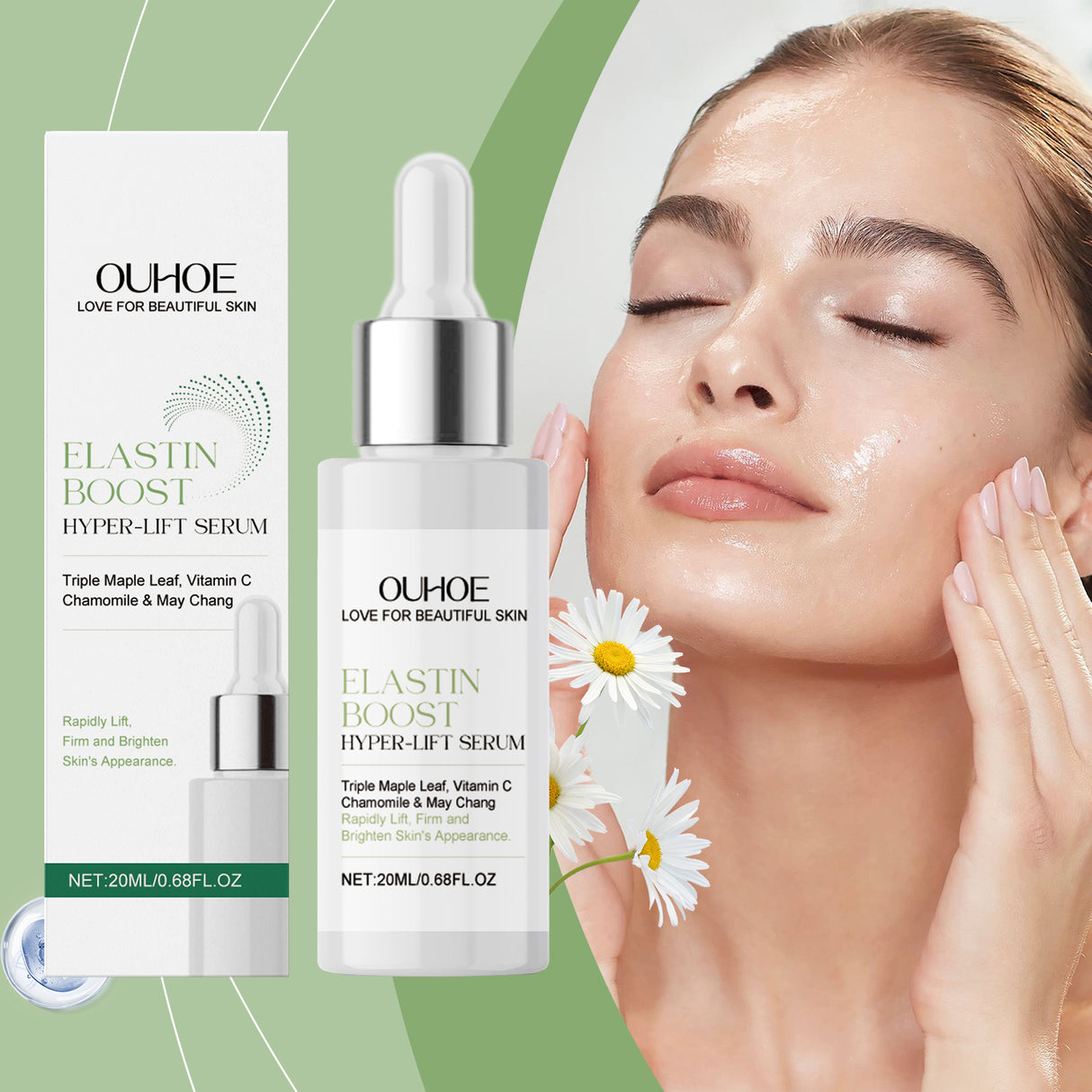 Esencia facial, hidratante suave, piel delicada y firme, aclara líneas finas e ilumina la piel.