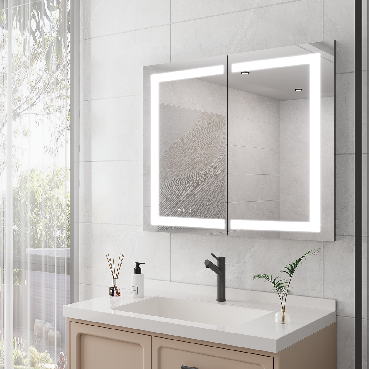 36 x 30 inch Medicine Cabinet with LED Vanity Mirror Anti-Fog Recessed or Surface Mount Waterproof DimmableAluminum 3000K~6000K Lighted Double Door Bathroom Cabinet with Touch Switch - V.I.P Digital Presence