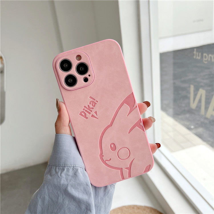Lindo Pikachu adecuado para iPhone 13pro, carcasa de cuero para teléfono móvil Apple 12mini/Xsmax, cuero prensado 11