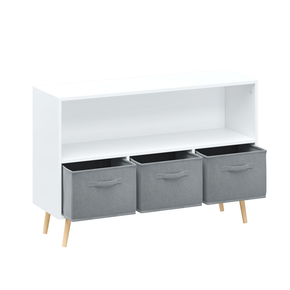 Kids bookcase with Collapsible Fabric Drawers Children's Book Display Toy Storage Cabinet Organizer White/Gray - V.I.P Digital Presence