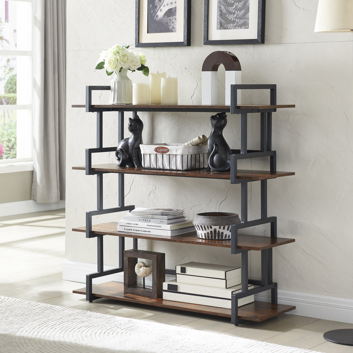 4-storey office bookshelf, rural wooden metal bookshelf, independent open bookshelf, industrial high angle bookshelf - V.I.P Digital Presence