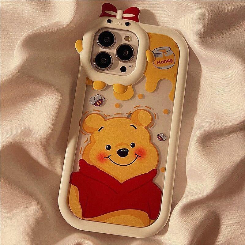 Funda de teléfono con diseño de oso fresa y monstruo pequeño para iPhone 13/12/11/XS/7plus, transparente de TPU.