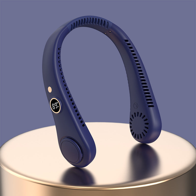 Ventilador de cuello recargable sin aspas, portátil, para exteriores, colgante, 5 velocidades, ajustable, caja de plástico, manos libres