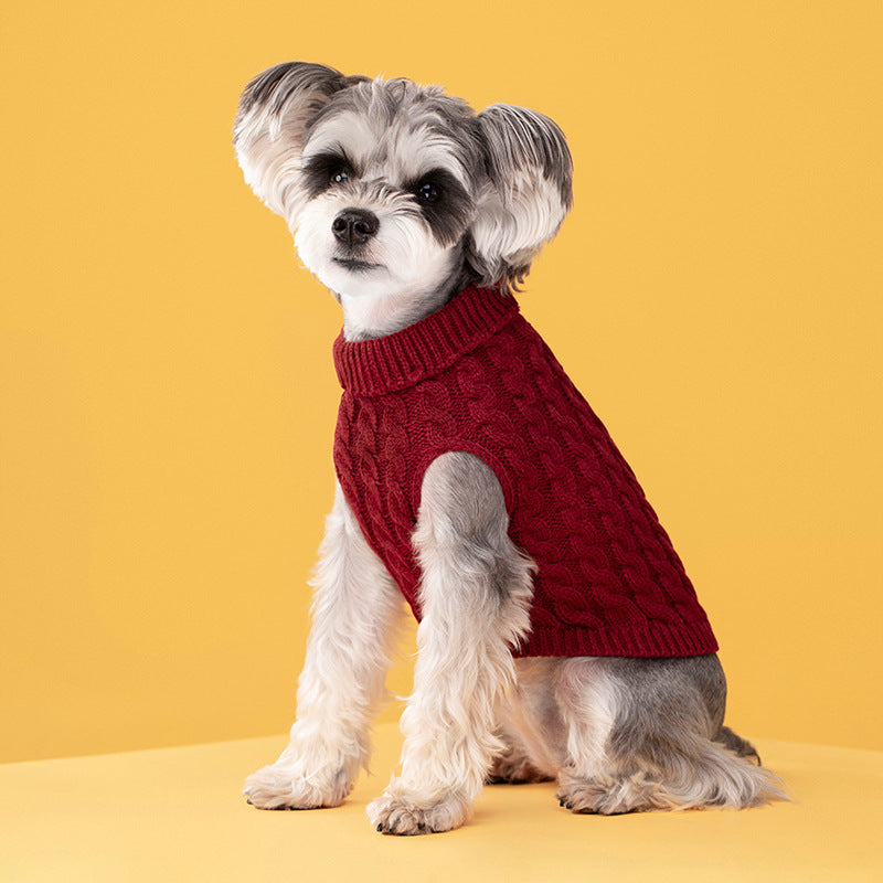 Autumn and winter pet dog cat warm solid color classic Fried Dough Twists sweater thickened turtleneck sweater - V.I.P Digital Presence
