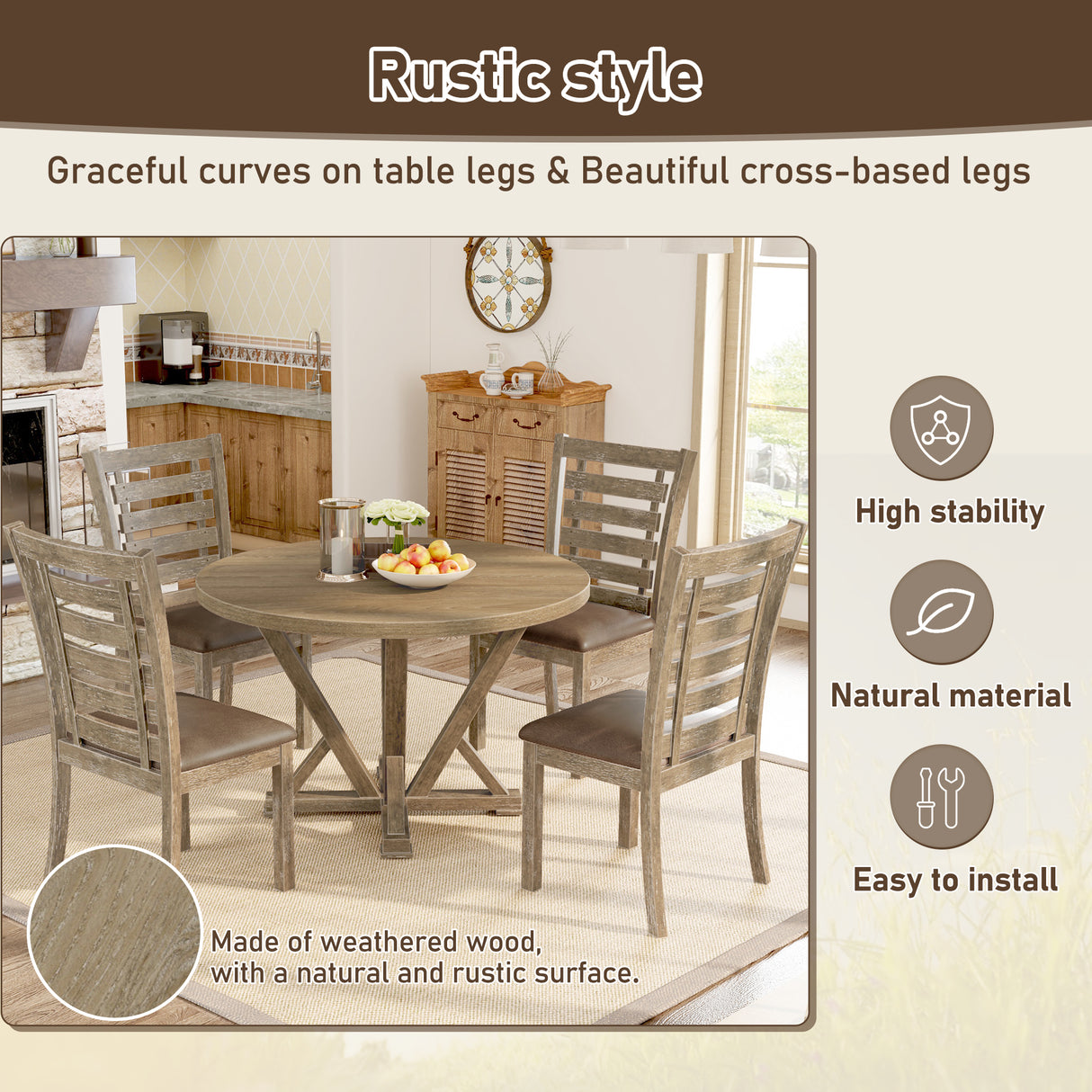 Set of 2 Dining Chairs Modern Farmhouse Rustic Look Distressed Design Ladderback Solid Wood - V.I.P Digital Presence